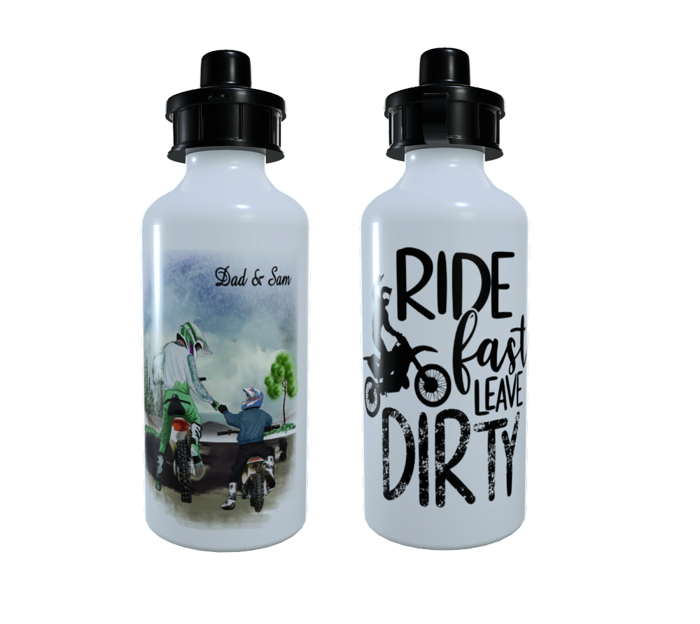 Father & Child Motocross Water Bottle, Personalised Fathers Day - Click Image to Close